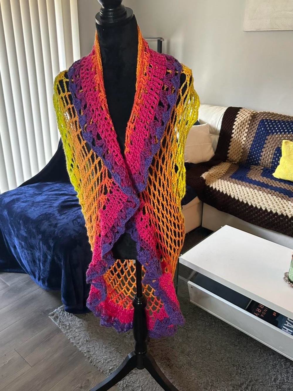 100% Handmade Gradient Crochet Shawl - Multicolor
